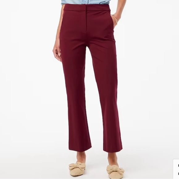 J Crew 14 Burgundy Red Kelsey Flare Pant Cropped Cotton Trousers Career Work - Picture 10 of 13
